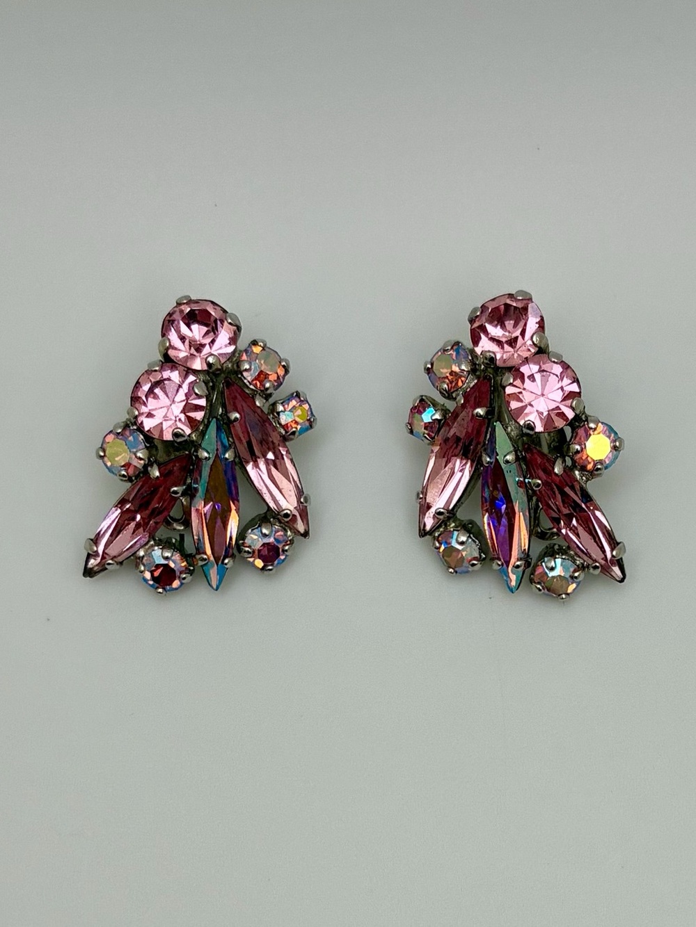 Vintage signed Sherman pink AB Swarovski crystal earrings